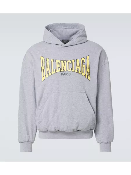 Jersey pamuklu hoodie Balenciaga gri