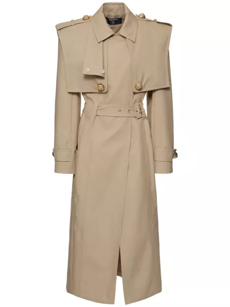 Trenchcoat i bomull Balmain beige