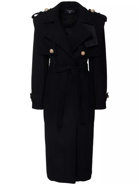 Trenchcoat i uld Balmain sort