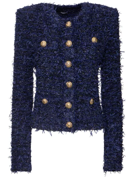 Tweed beskåret jakke Balmain blå