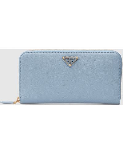 Шкіряний гаманець з логотипом Prada, блакитний