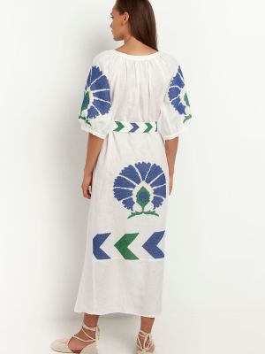 Льняное длинное платье с принтом Greek Archaic Kori