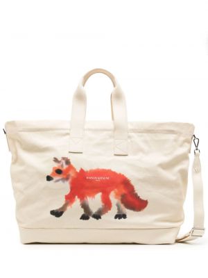 Памучни шопинг чанта с принт Maison Kitsuné бяло
