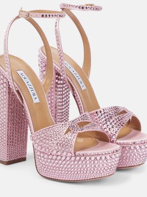 Sandale din satin cu platformă Aquazzura roz