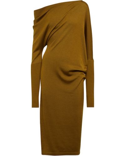 Jedwabna sukienka midi z kaszmiru drapowana Tom Ford brązowa