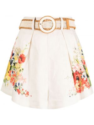 Lanene kratke hlače s cvjetnim printom s printom Zimmermann bijela