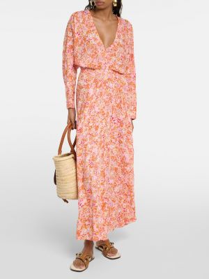 Платье миди в цветочек с принтом Poupette St Barth розовое