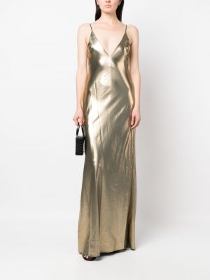 Jedwabna sukienka koktajlowa z dekoltem w serek Galvan złota