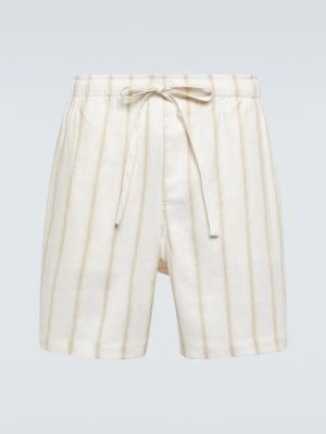 Pantaloni scurți de in cu dungi Commas alb