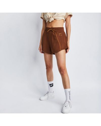 Shorts en polaire en coton à imprimé Nike marron