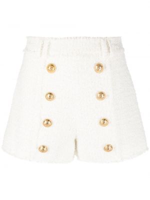 Shorts à boutons en tweed Balmain blanc