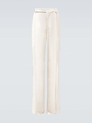Pantaloni clasici din satin Saint Laurent alb