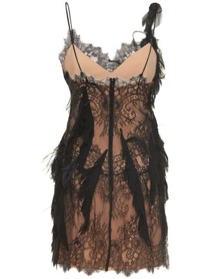 Čipkované mini šaty s perím Alberta Ferretti čierna