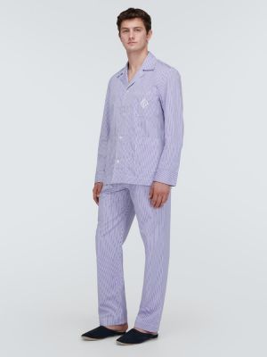 Prugasta pamučna pidžama Ralph Lauren Purple Label ljubičasta