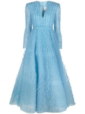 Вечерна рокля с волани от тюл Huishan Zhang синьо
