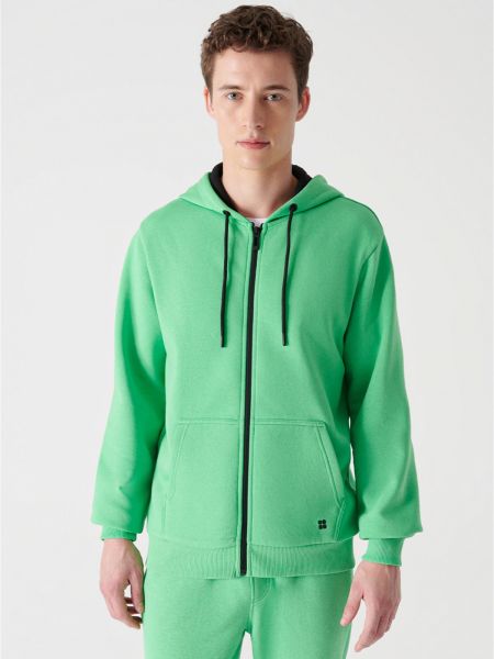 Flisas džemperis su gobtuvu su užtrauktuku Avva žalia