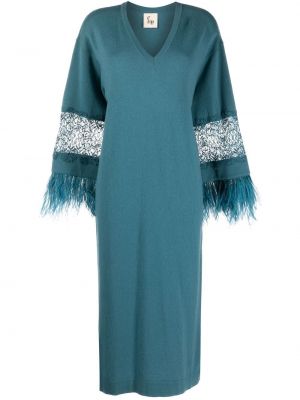 Πλεκτή φλοράλ φόρεμα με δαντέλα Paula μπλε
