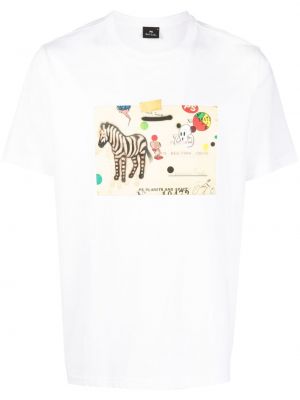 Tricou din bumbac cu imagine cu model zebră Ps Paul Smith alb