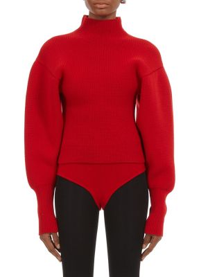 Sweter wełniany z kaszmiru z rękawami balonowymi Ferragamo czerwony