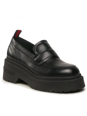 Pantofi loafer din piele cu platformă Tommy Jeans negru