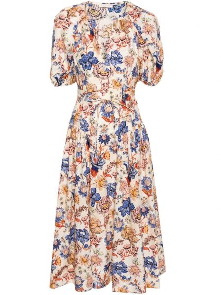 Midi obleka s cvetličnim vzorcem Ulla Johnson oranžna