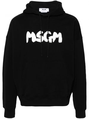 Pamučna hoodie s kapuljačom s printom Msgm crna
