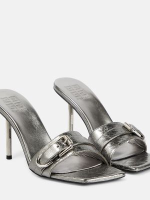 Papuci tip mules din piele Givenchy argintiu