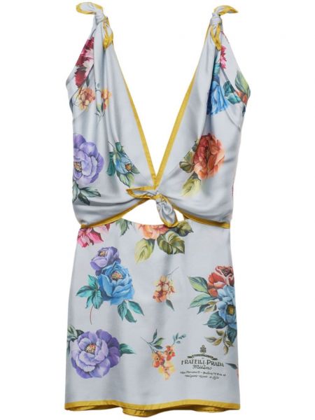 Svilena mini haljina s cvjetnim printom s printom Prada