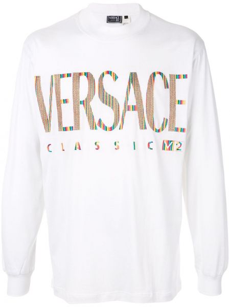 Тениска с дълъг ръкав с принт Versace Pre-owned бяло