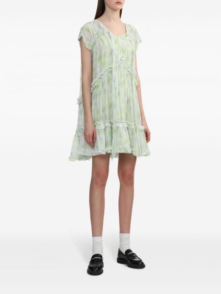 Květinové mini šaty s potiskem s volány Tout A Coup zelené