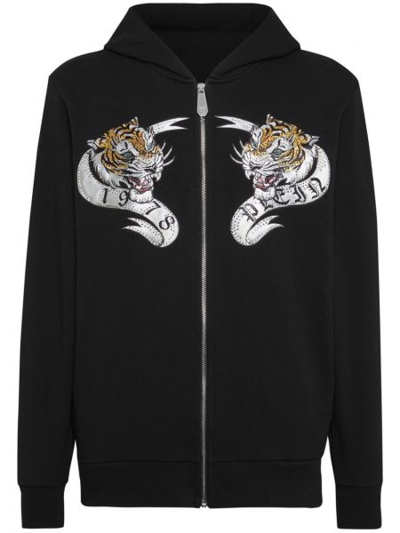 Μακρύ φούτερ με σχέδιο με πετραδάκια με ρίγες τίγρη Philipp Plein μαύρο