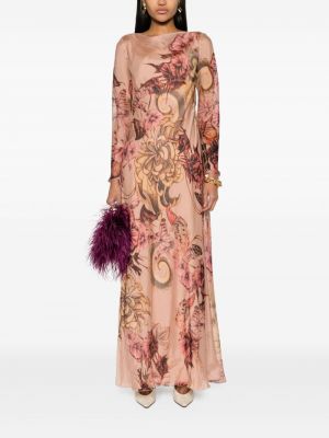 Maksi kleita ar ziediem ar apdruku Alberta Ferretti rozā