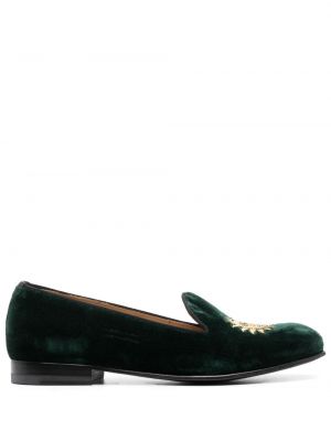 Sametové loafers s výšivkou Scarosso zelené