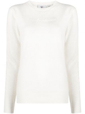 Biały haftowany sweter z okrągłym dekoltem Rossignol