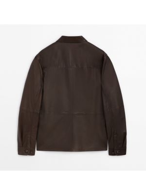 Кожаная рубашка с карманами Massimo Dutti коричневая