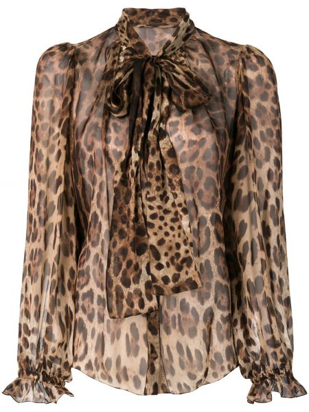 Blusa con lazo leopardo Dolce & Gabbana marrón