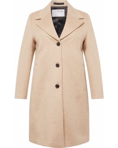 Vlnený priliehavý kabát v biznis štýle Selected Femme Curve - béžová