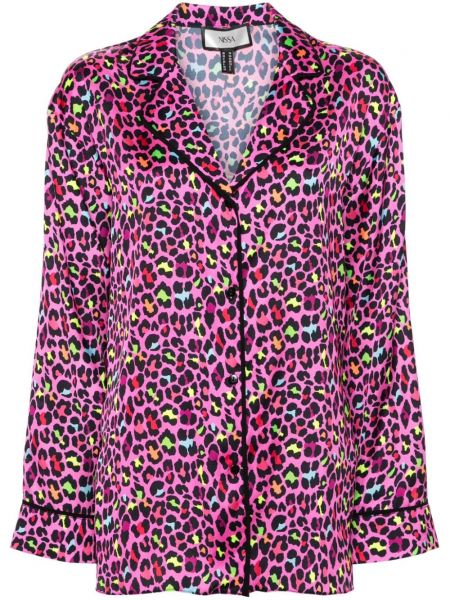 Копринена риза с принт с леопардов принт Nissa розово