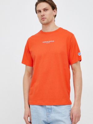 Памучна тениска с дълъг ръкав с принт North Sails оранжево
