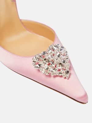 Сатенени полуотворени обувки с отворена пета с кристали Magda Butrym розово