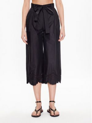 Voľné bavlnené priliehavé culottes nohavice Twinset čierna