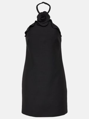 Svilena volnena obleka s cvetličnim vzorcem Valentino črna
