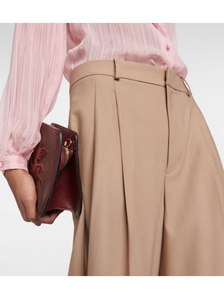 Vlněné kalhoty s vysokým pasem relaxed fit Polo Ralph Lauren hnědé