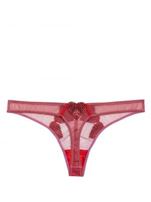 Hedvábné kalhotky string s výšivkou se srdcovým vzorem Fleur Du Mal červené