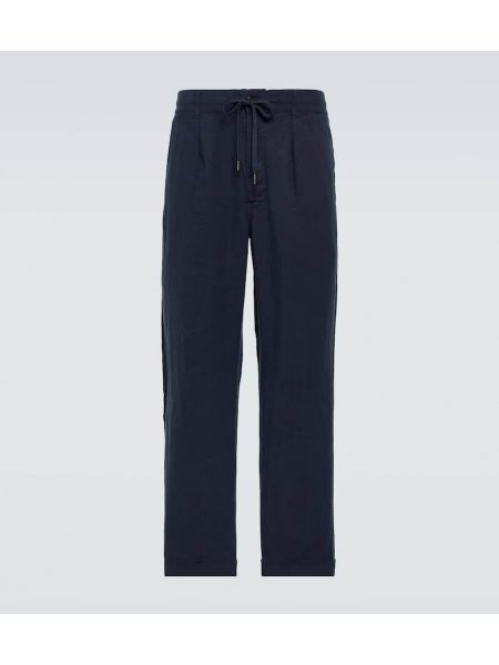 Lanene hlače ravnih nogavica Polo Ralph Lauren plava