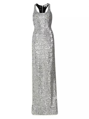 Платье-карандаш с вырезом на спине с пайетками Michael Kors Collection серебряное