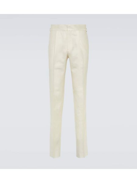 Pantaloni classici di lana di lino di seta Thom Sweeney bianco