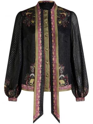 Копринена блуза с панделка с принт Etro черно