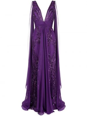 Rochie de seară de mătase cu mărgele Zuhair Murad violet