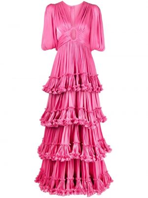 Rochie lunga cu volane Costarellos roz